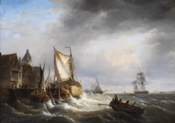 Harbor Entrance in Stormy Sea